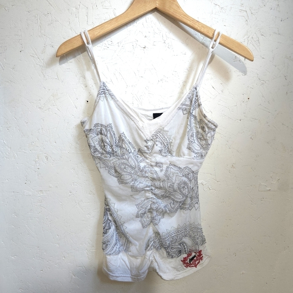 Karv | Y2k Vintage White and Gray Paisley Women's Top